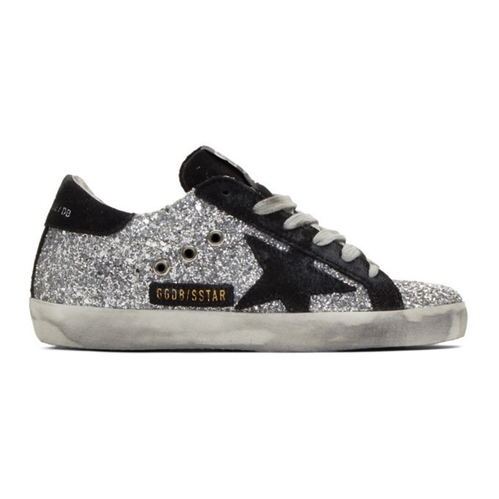 Golden goose silver and black glitter superstar sneakers